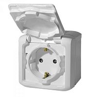 Розетка накладная с заземлением ASD Aqua 1-м. крышка шторки IP44 белый картинка